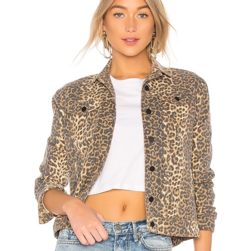 ATM Anthony Thomas Melillo Size Small Leopard-Print Button-Front Denim Jacket